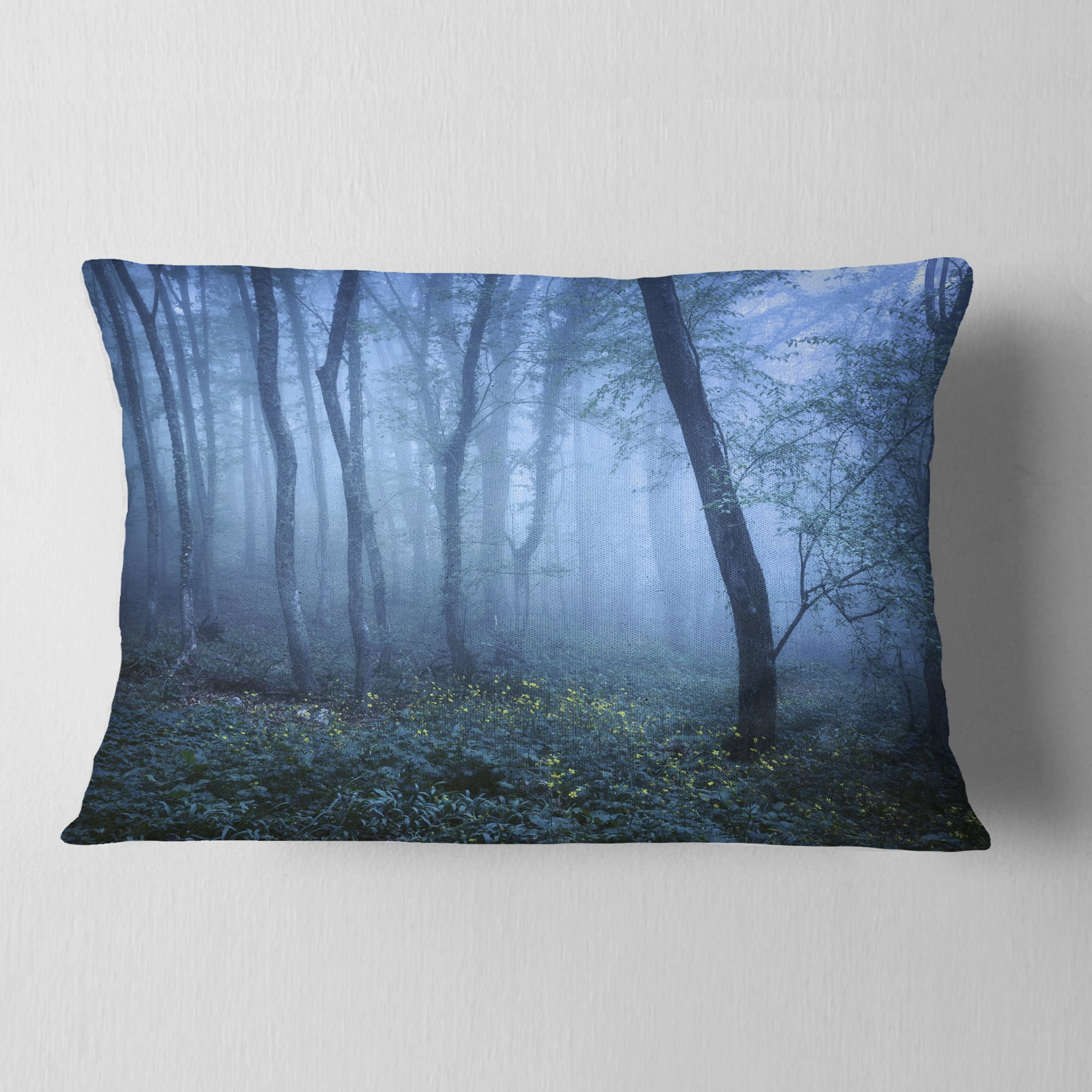 Designart Trail Through Blue Fall Forest - Landscape Photo Throw Pillow - 12x20