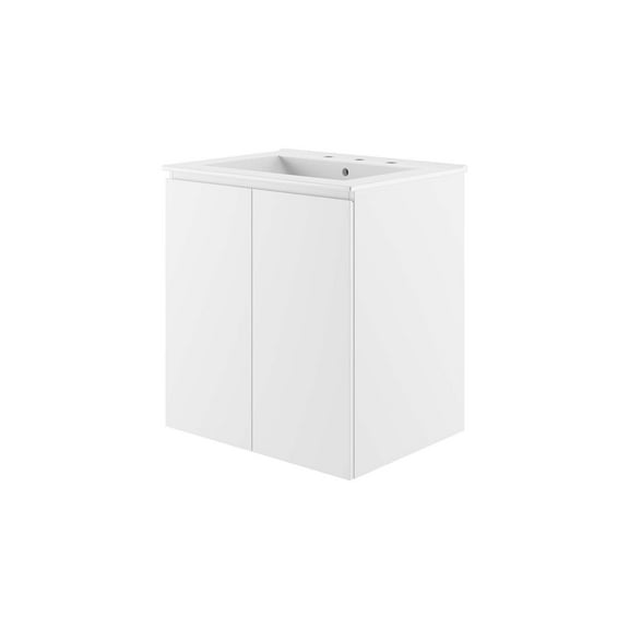 Sink Vanity Cabinet, Wall Mount, White, Ceramic, Melamine, Modern Contemporary, Hotel Bedroom Bathroom Master Suite Guest
