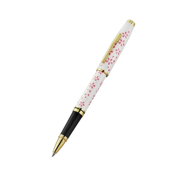 Cross Coventry Cherry Blossom Pearl White Lacquer Sakura Pink Screenprint with Polished Gold Tone Appointments Selectip Rollerball Pen