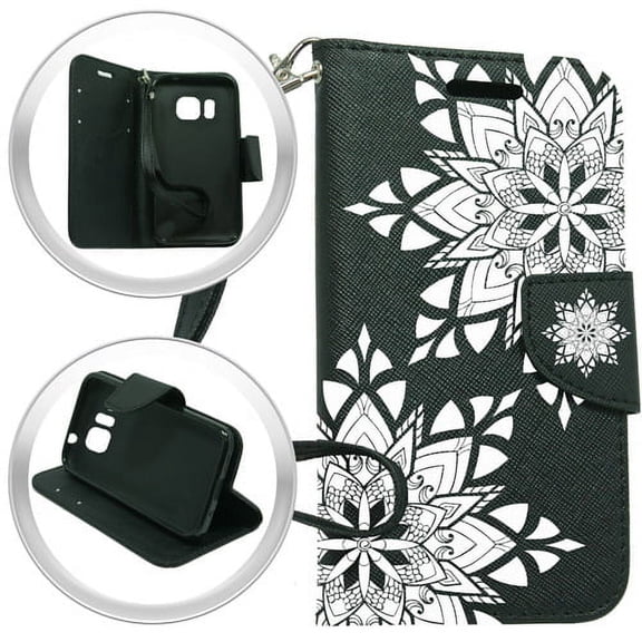 GSA Mandala Flip Wallet Case For Samsung Galaxy S7 Black White