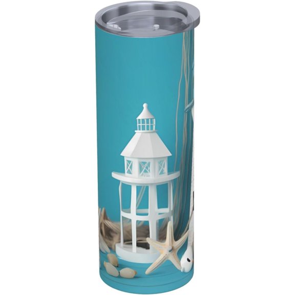 20oz Insulated Stainless Steel Tumbler Mug | Nautical Sailboat Lighthouse Cup with Lid and Straw | Hot and cold insulation |Suitable for Coffee Travel Office Car
