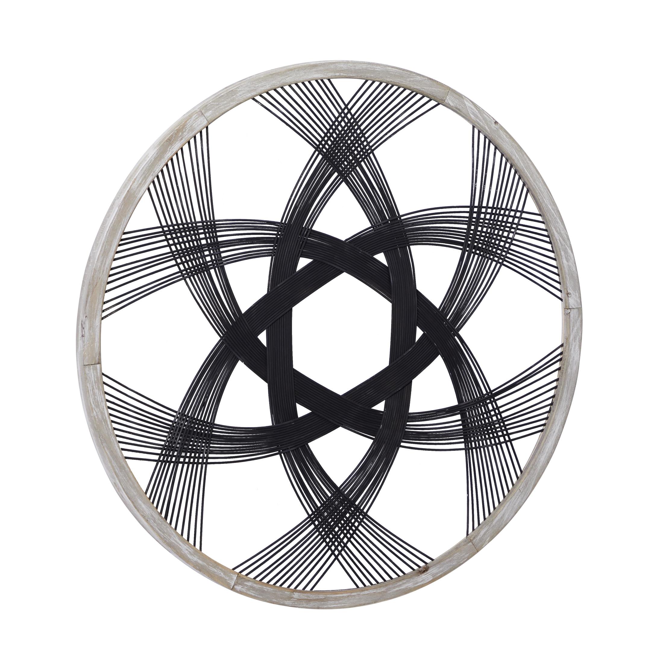 DecMode Black Wood Woven Geometric Wall Decor