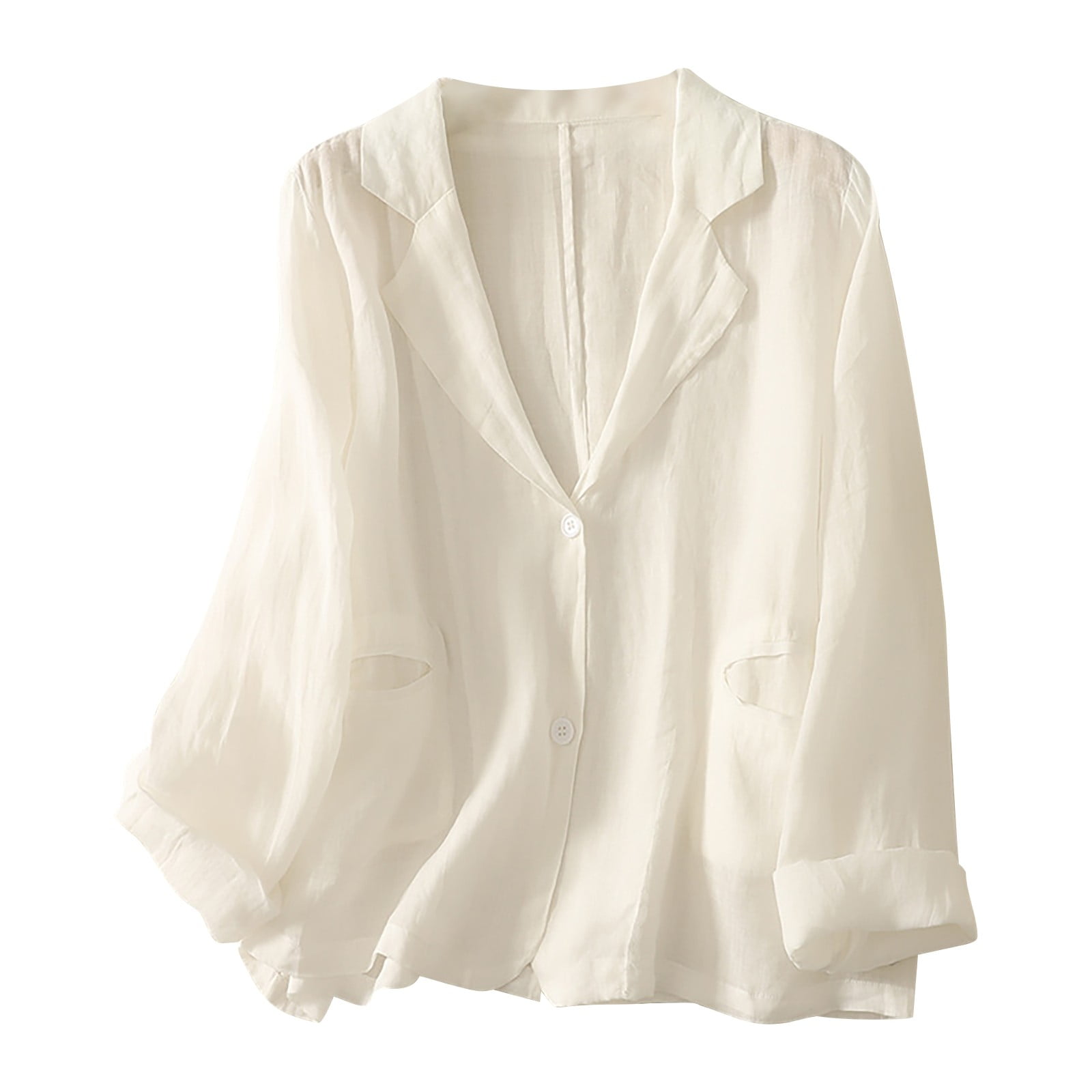 Linen Blazer for Women Casual Lightweight Jacket Long Sleeve Loose Fit Blazers Notch Lapel Work Office Suit Jacket