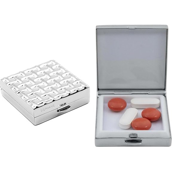 Set of 2 Square-Shaped Pocket Purse Pill Box & Organizer (Silver Waffle)