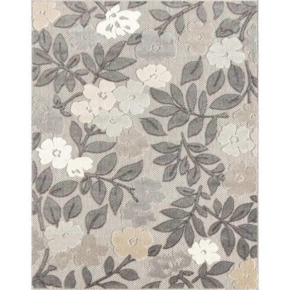 Oasis Floral Beige 8 ft. x 10 ft. Indoor/Outdoor Area Rug