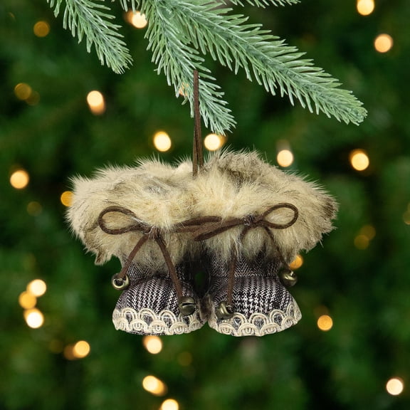 Northlight Houndstooth Booties with Faux Fur Trim Christmas Ornament - 3"