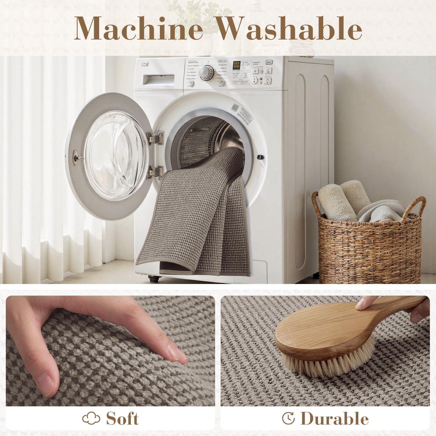 FEELHOME Bathroom Rug Non Slip Absorbent Bath Mat Woven Quick Dry Machine Washable Bathroom Mat with Rubber Backing Ultra Thin Bathroom Rugs Fit Under Door 24"x35" Brown