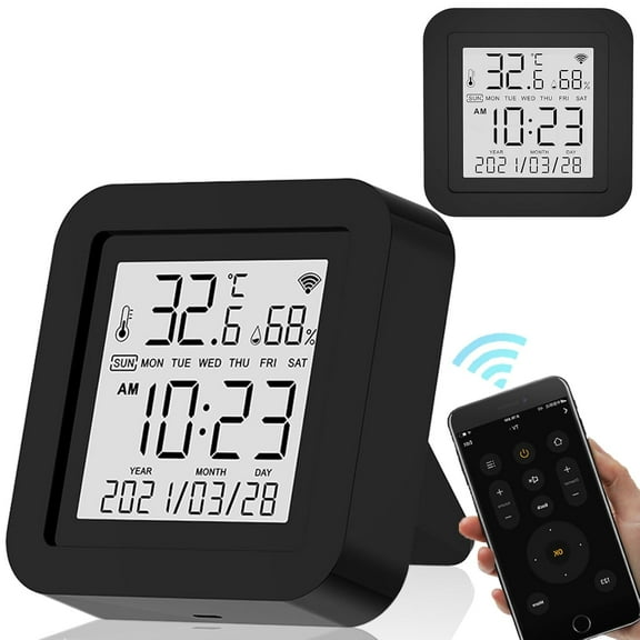 ABCISI Smart WiFi Temperature Humidity Monitor, Wireless Temperature Humidity Sensor with APP Notification Alerts & IR Intelligent Remote Control (Black)