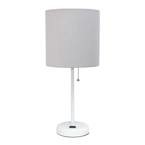 LimeLights White Stick Lamp with Charging Outlet and Fabric Shade