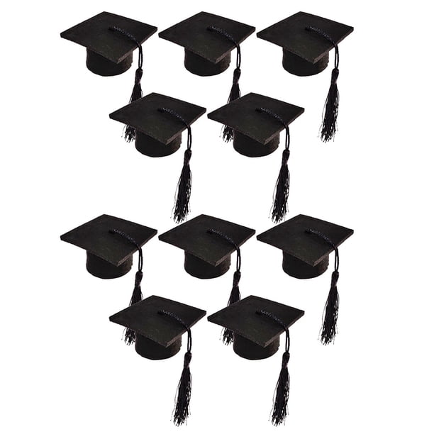 10pcs Gray Hat Bottle Topper Mini Gorra de graduación Mini sombrero Funda de botella con borlas