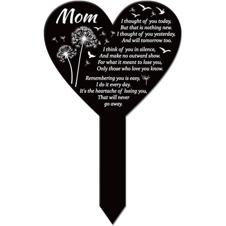 Heart Shaped Dandelion Memorial Mother Garden Stake Memorial Remembrance Plaque Stake for Cemetery Acrylic Grave Stake Waterproof Sympathy Garden Stake for Yard Grave Cemetery Black DIY