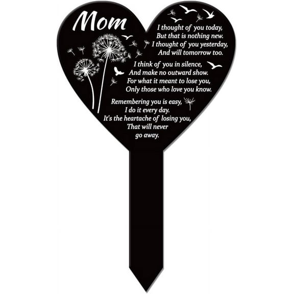 Heart Shaped Dandelion Memorial Mother Garden Stake Memorial Remembrance Plaque Stake for Cemetery Acrylic Grave Stake Waterproof Sympathy Garden Stake for Yard Grave Cemetery Black DIY