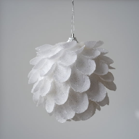 Zhuge 3 Pcs 3.94in White Christmas Tree Balls White Christmas Flowers Hanging Ornaments Glitter Hanging Christmas Decorations for Xmas Winter Holiday Wedding Anniversary Party Supplies ,White A