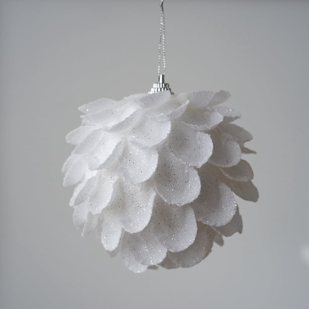 Xiao Hua 3 bolas de árbol de Navidad blancas de 3,94 pulgadas, adornos colgantes de flores blancas de Navidad con purpurina para Navidad, invierno, vacaciones, bodas, aniversarios, fiestas, blanco A