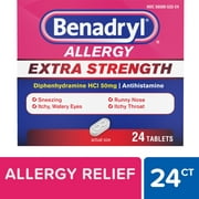 Benadryl Extra Strength Antihistamine Allergy Relief Tablets, 24 ct
