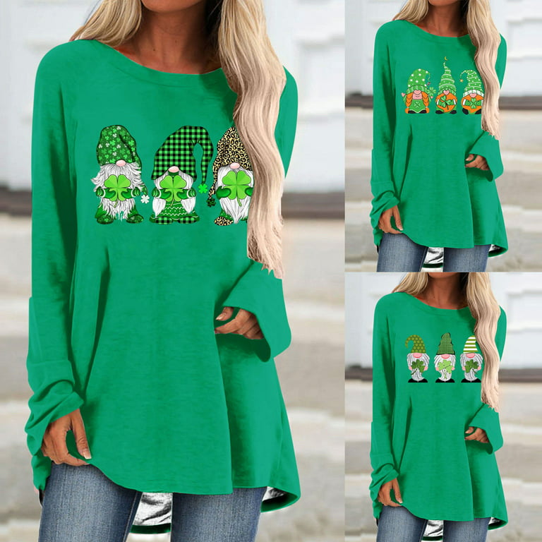 St Patrick's Day Sweatshirt For Women Teen Girls Lucky Gnome Graphic Loose  Fit Tunic Tops Pullover Hoodies 