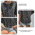 thumbnail image 6 of Women Round Neck T Shirt Leopard Printing Short Ruffle Sleeves Loose Fitting Summer Casual Blouse Black L, 6 of 7