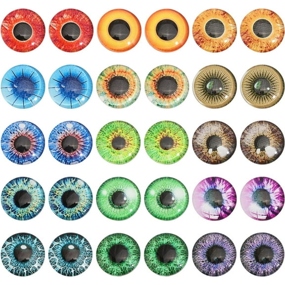 1 Box 30Pcs 15Styles Dragon Eyes Glass Cabochon Luminous Cat Eyes Glass Cabochons Glow in The Dark Animal Eyes Flatbacks for Art Props DIY Craft Making 20mm