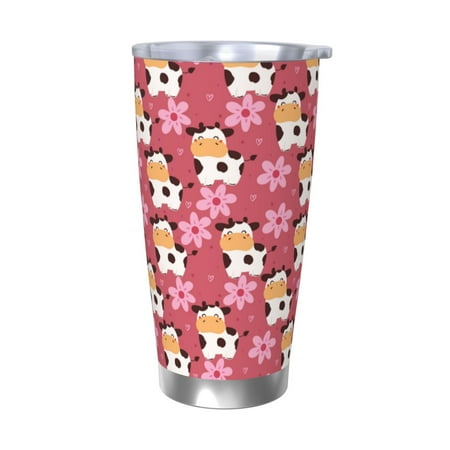

KLL Cow And Flower Print 40oz Stainless Steel Insulated Car Cup with Spillproof Lid - Keep Your Drink Hot or Cold on the Go-Without Straw