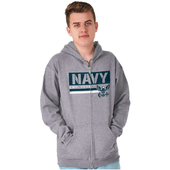 US Navy Eagle Anchor Logo Est 1775 Unisex Plus Size Zip Hoodie Brisco Brands 2X