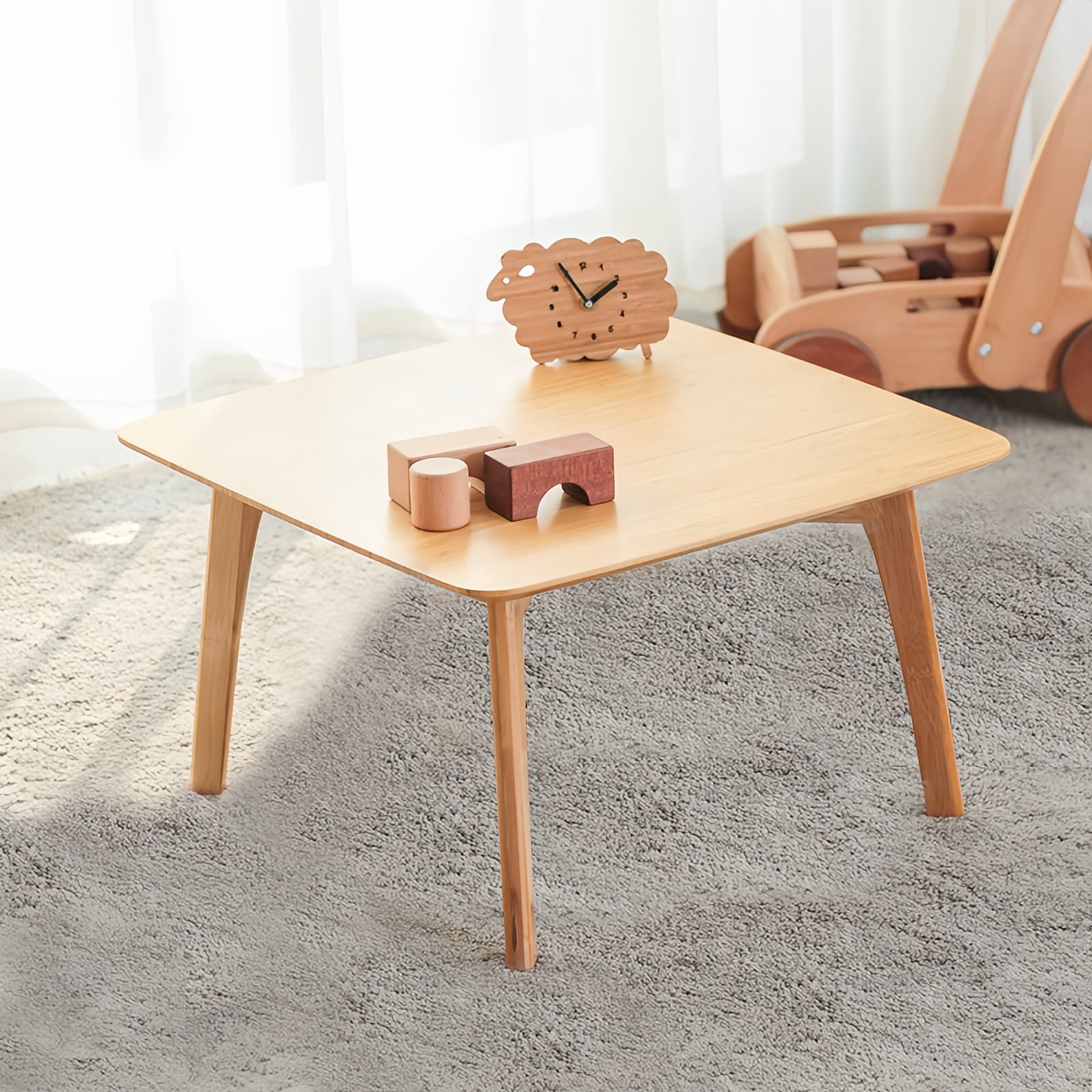 Square Tatami Bamboo Coffee Table for Living Room, Bedroom - Low Tea Table for Floor Sitting, Small Drawing Reading Studying Floor Furniture, Home Sofa Side Accent
