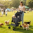 thumbnail image 4 of SHUO Y - Pet Stroller, Foldable 4 Wheels Cat And Dog Stroller with Mesh Windows, Cup Holder, Storage Basket, Pet Strolling Cart Holds up to 22lbs for Small Medium Dogs Cats, Black, 4 of 8