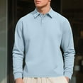 thumbnail image 4 of VSSSJ Men's Knit Golf Shirts Loose Long Sleeve Button Up Pullover Sweater Lightweight Fashion Textured Casual Collared Tops Light Blue S, 4 of 9