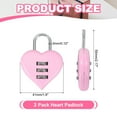 thumbnail image 2 of Uxcell Combination Locks, Heart Shape 3 Digit Password Padlock Love Locker Lock for Jewelry Storage Box Diary Gym Outdoor Fence Gate Hasp Cabinet Storage, Pink, Pack of 2, 2 of 7