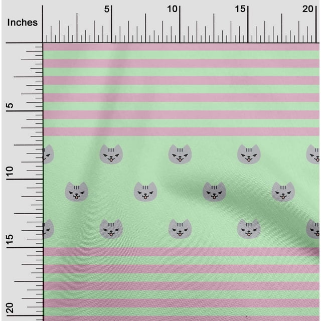 oneOone Tissu Polyester Lycra Rayé & Imprimé Visage de Chat par Yard 56 Pouces de Large