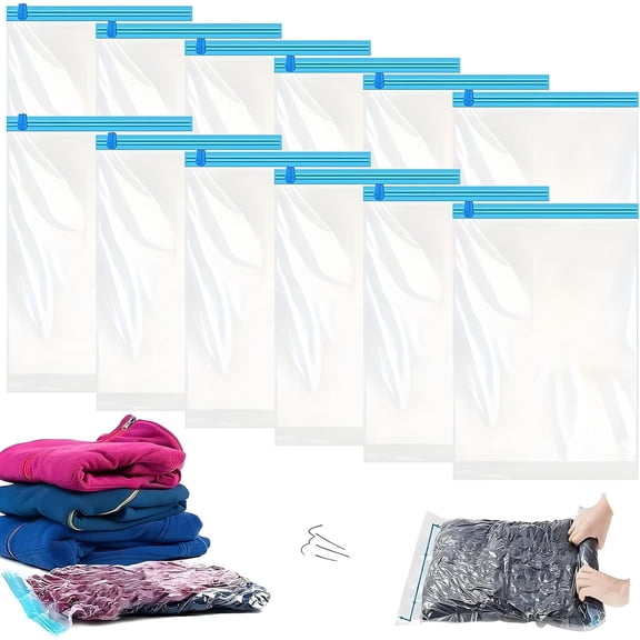 12 Pack Roll Up Compression Bags, 35X50cm Space Saving Storage Packing Bags, Reusable Waterproof Medium Vacuum Storage Bags, No Pump Needed Compression Bags for Travel, Clothe