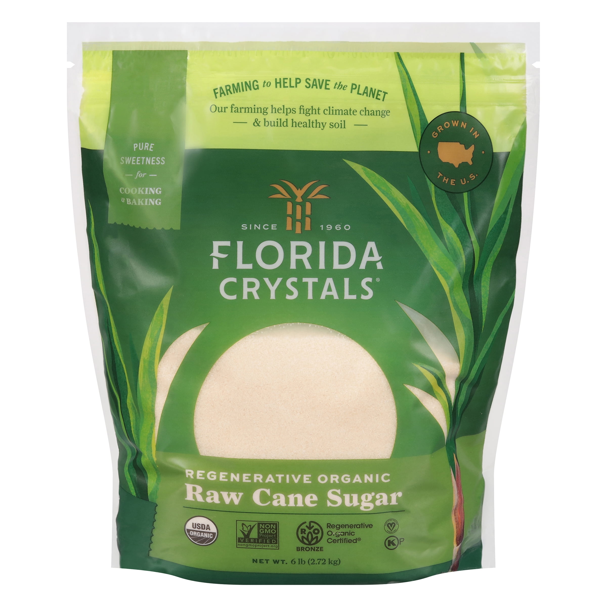 (6 pack) Florida Crystals Regenerative Organic Raw Cane Sugar, 6 lb
