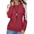 thumbnail image 4 of European and American large size fashionable round neck lace stitching hollow elegant sexy T-shirt top-Red-L, 4 of 7