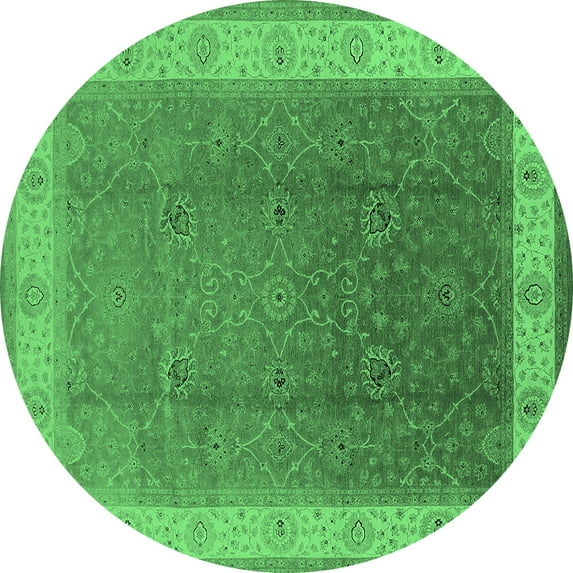 Ahgly Company Indoor Round Oriental Emerald Green Traditional Area Rugs, 7' Round