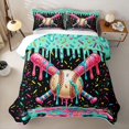 thumbnail image 2 of Homewish Pink Teal Drippy Baseball Bat Print Quilt Full,Colorful Sports Full Bedspread Sets For Kids Boys And Girls,3 Pieces, 2 of 7