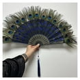 thumbnail image 2 of Peacock Feather Folding Fan, Lolita Performance, Dance Hand Fan with Pendant Gift, Wedding Party Decoration, 2 of 7