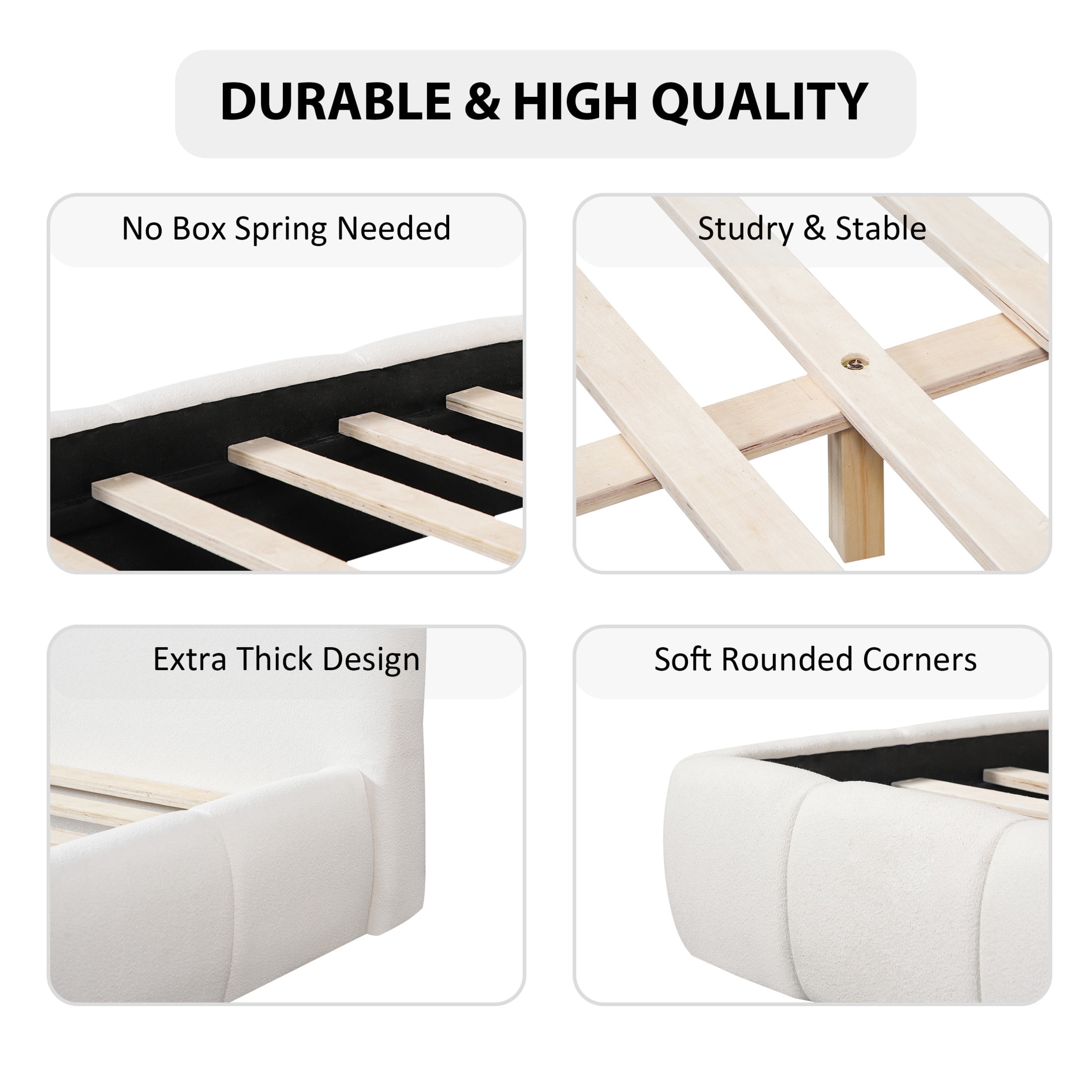 Christopher Knight Home Queen Size Boucle Upholstered Platform Bed Frame with Headboard, Cream White
