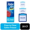 Ziploc Brand Freezer Food Storage Bags, School Supplies, Grip 'n Seal Technology, Zipper, Gallon, 20 Count