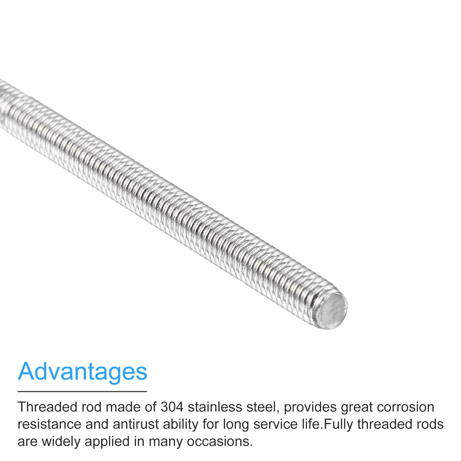 Fully Threaded Rod M4 x 300mm 0.7mm Pitch 304 Stainless Steel Right Hands 10pcs