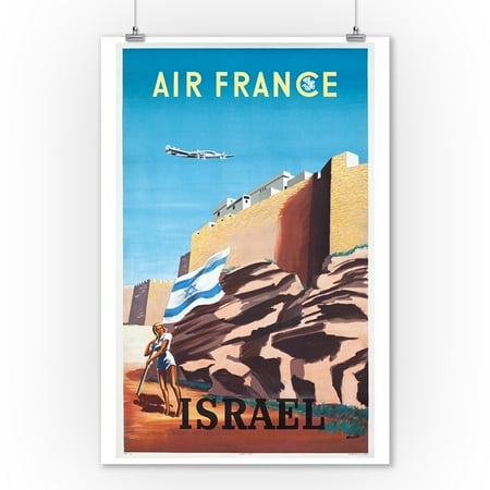 1949 Vintage Print Air France - Israel Vintage Poster (artist: Renluc) France c. 1949 (9x12 Art Print, Wall Decor Travel Poster) ()