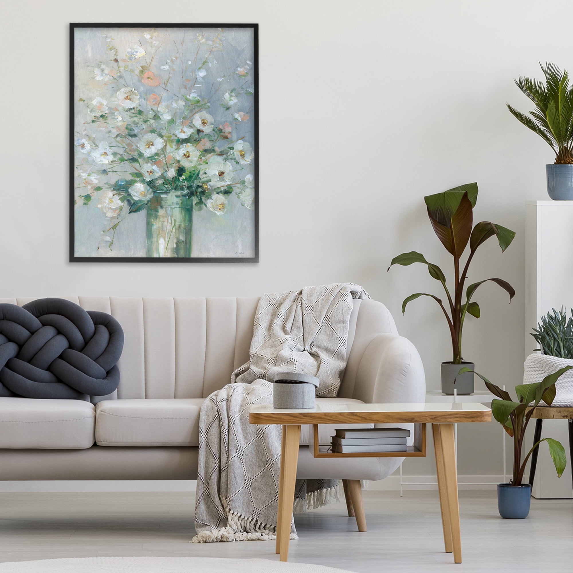 Stupell Industries Delicate White Blossoms Impression Black Framed Giclee Art, design by Sally Swatland