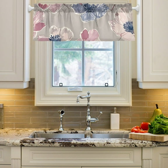 Flowers and Pink Curtain Valances Farmhouse Design Window Treatment Decor Blackout Rod Pocket for Windows Living Room Kitchen 54" x 18"