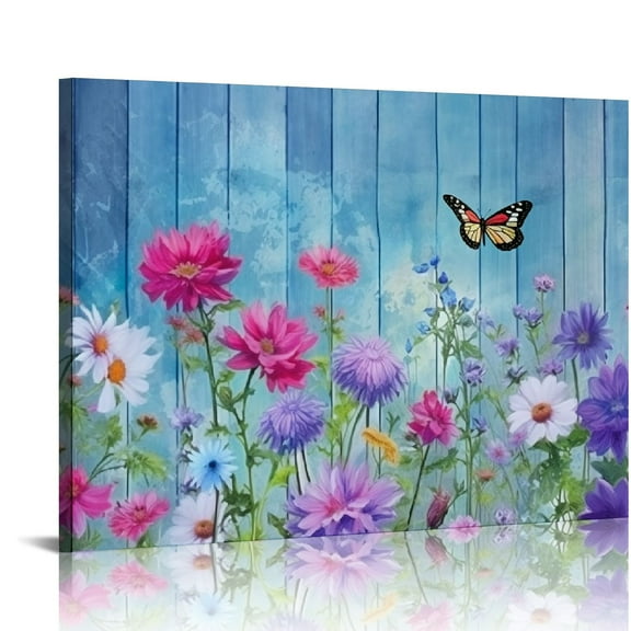 Shiartex Purple Floral Flowers Canvas Wall Art Pink Botanical Butterfly Painting Watercolor Landscape Picture Artwork Framed for Bedroom Bathroom Living Room Farmhouse Home 20x16 in/16x12 in