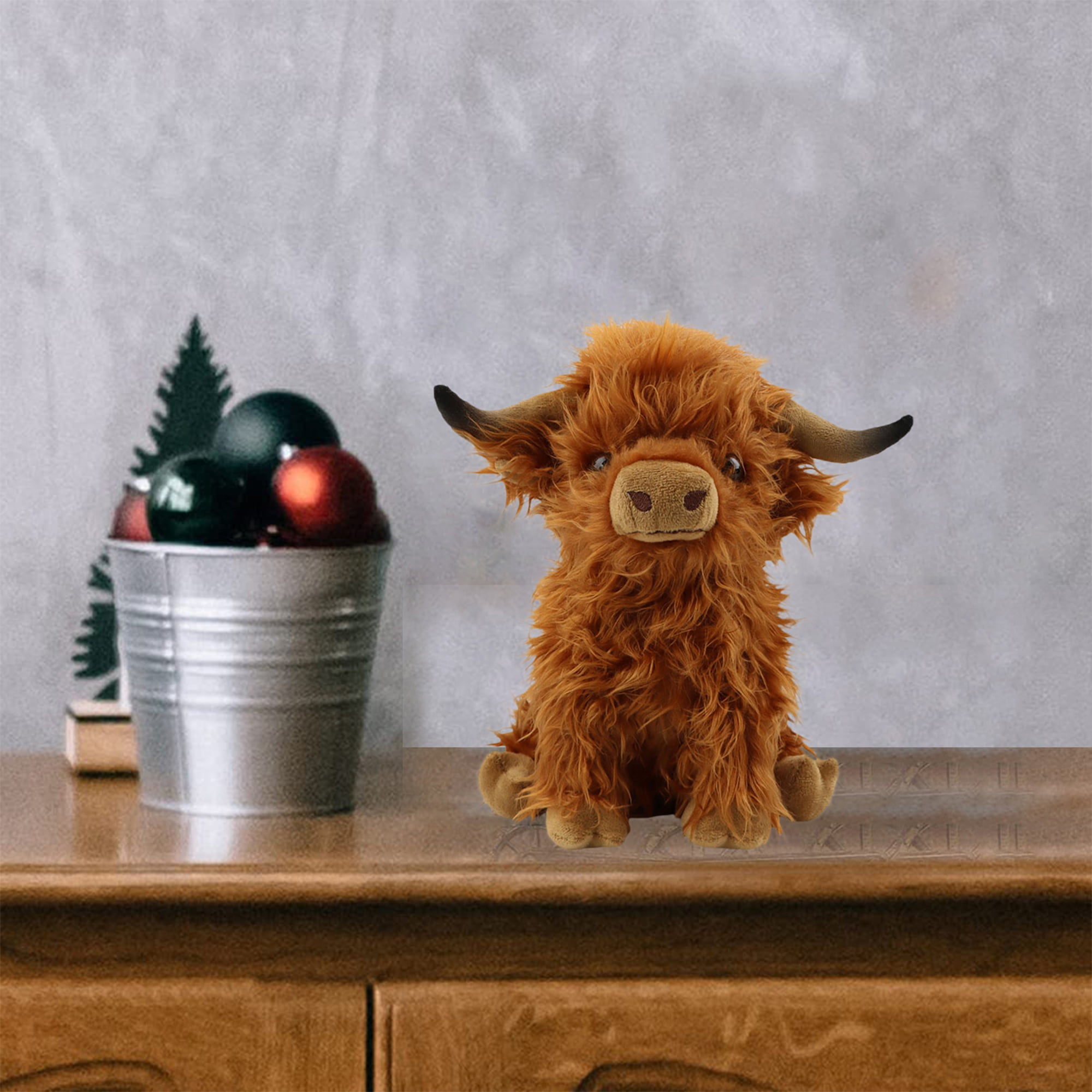 Scottish Highland Cow Plush Toy, Cute Stuffed Animal Doll With Hairy Fur,  Gift For Kids