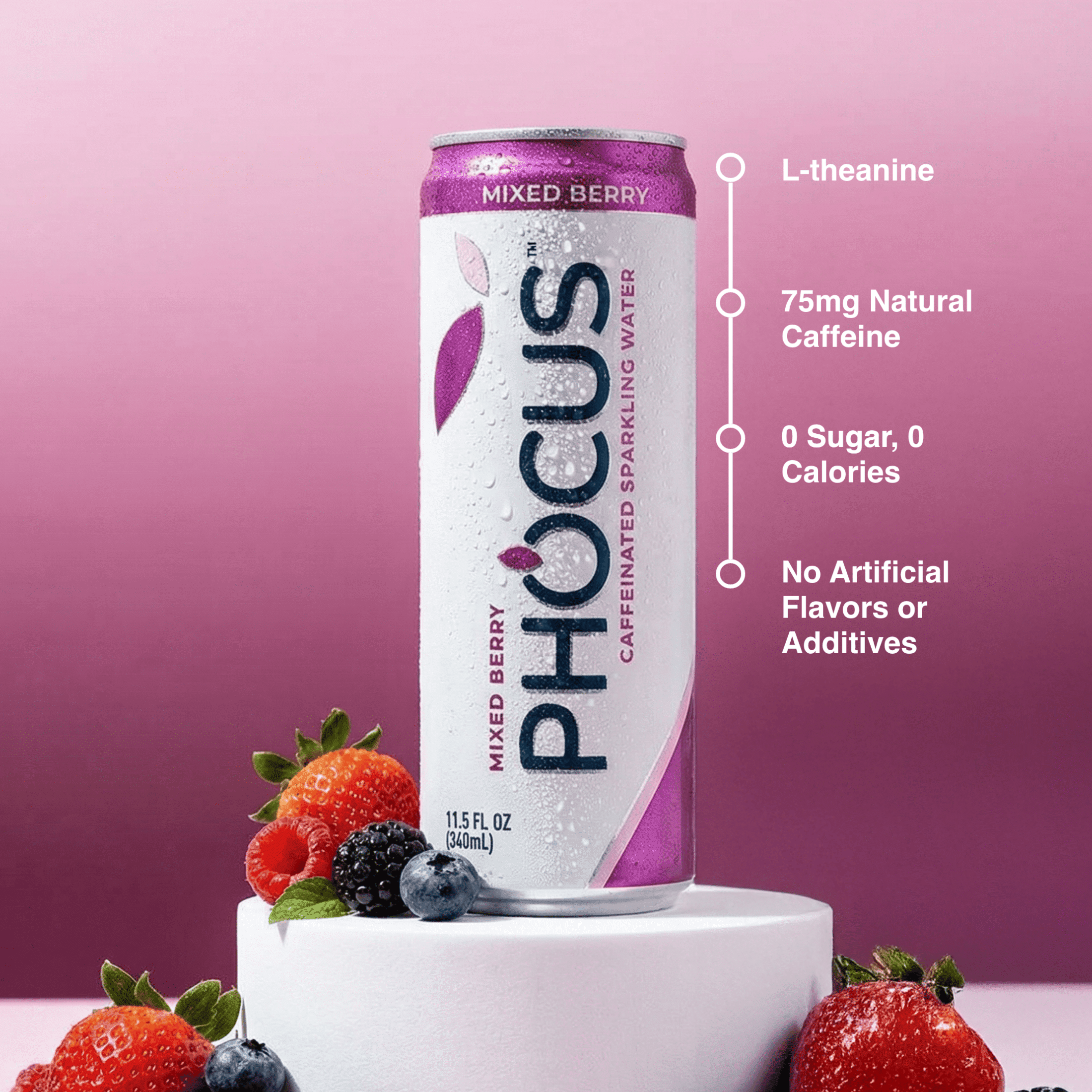Phocus Caffeinated Sparkling Water Mixed Berry