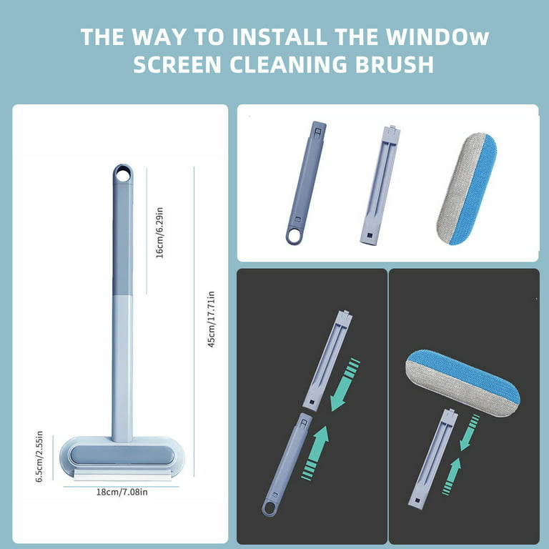 4 in 1 Window Screen Cleaner Brush with Handle Magic Window