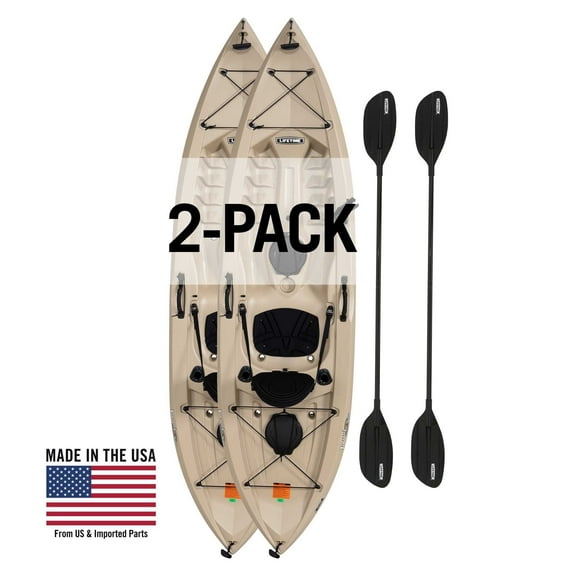 Lifetime Tamarack Angler 10 ft Sit-on-Top Fishing Kayak, 2 Pack, Tan (90806)