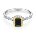 thumbnail image 2 of Gem Stone King 925 Silver and 10K Yellow Gold Black Onyx and White Lab Grown Diamond Engagement Ring for Women | 0.88 Cttw | Octagon 6X4MM | Gemstone December Birthstone | Size 9, 2 of 4