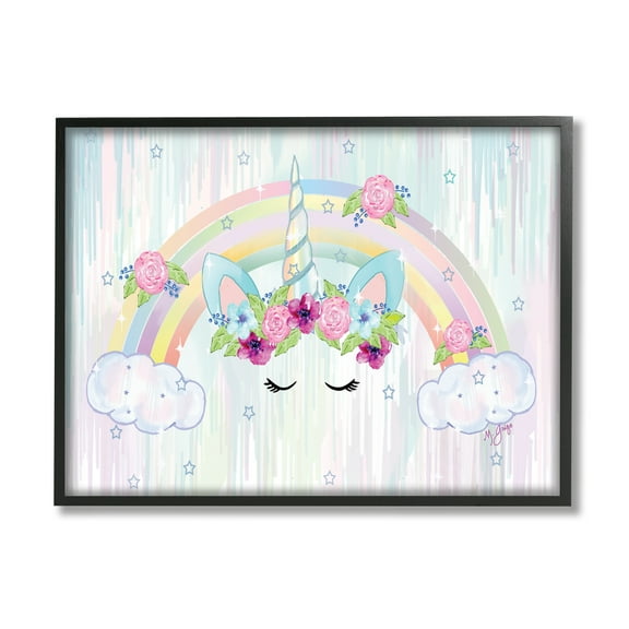 Stupell Industries Unicorn Eyes Under Floral Rainbow Starry Clouds, 11 x 14, Designed by Maureen Grigs
