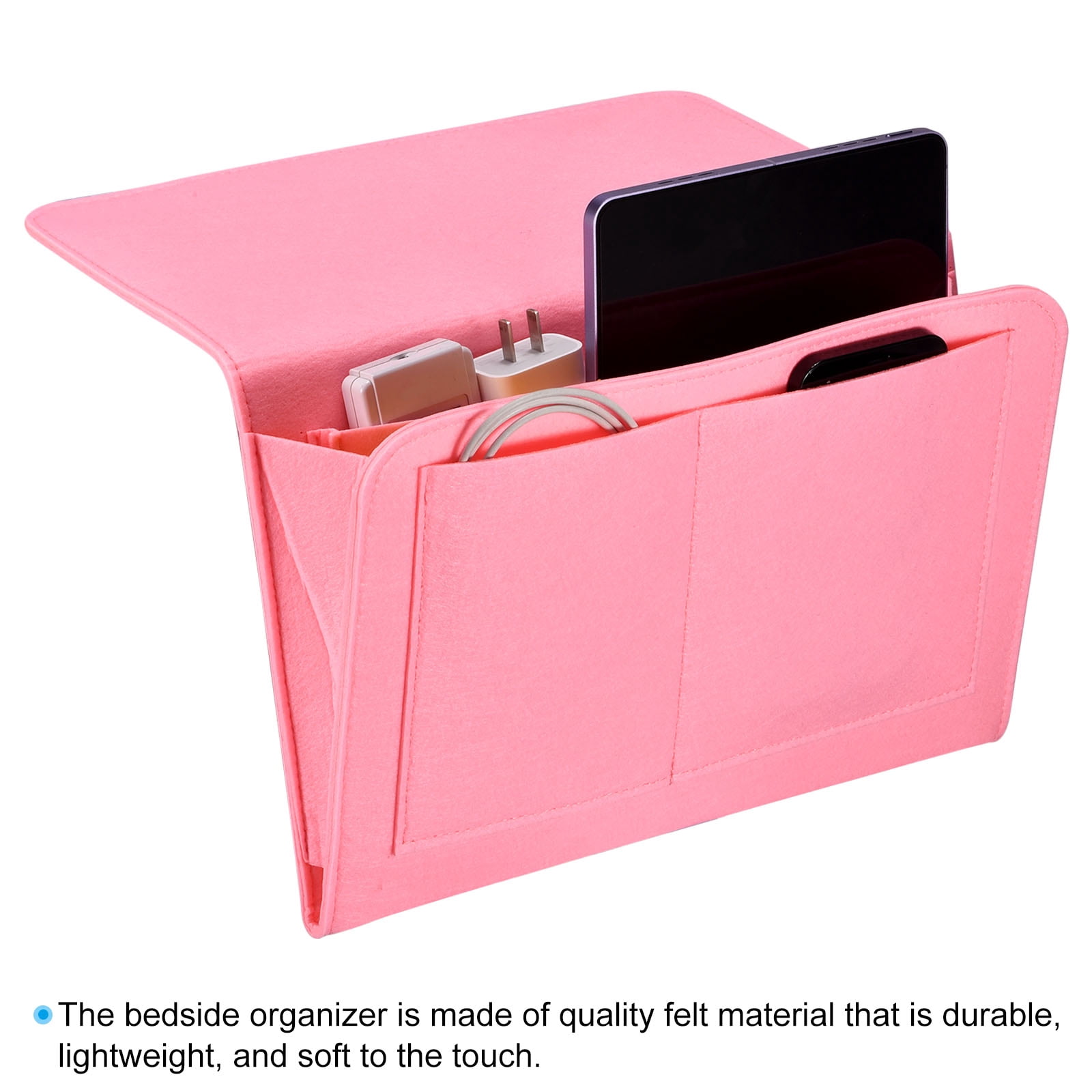 Unique Bargains Felt Bedside Hanging Organizer for Remotes and Phones Pink 13"