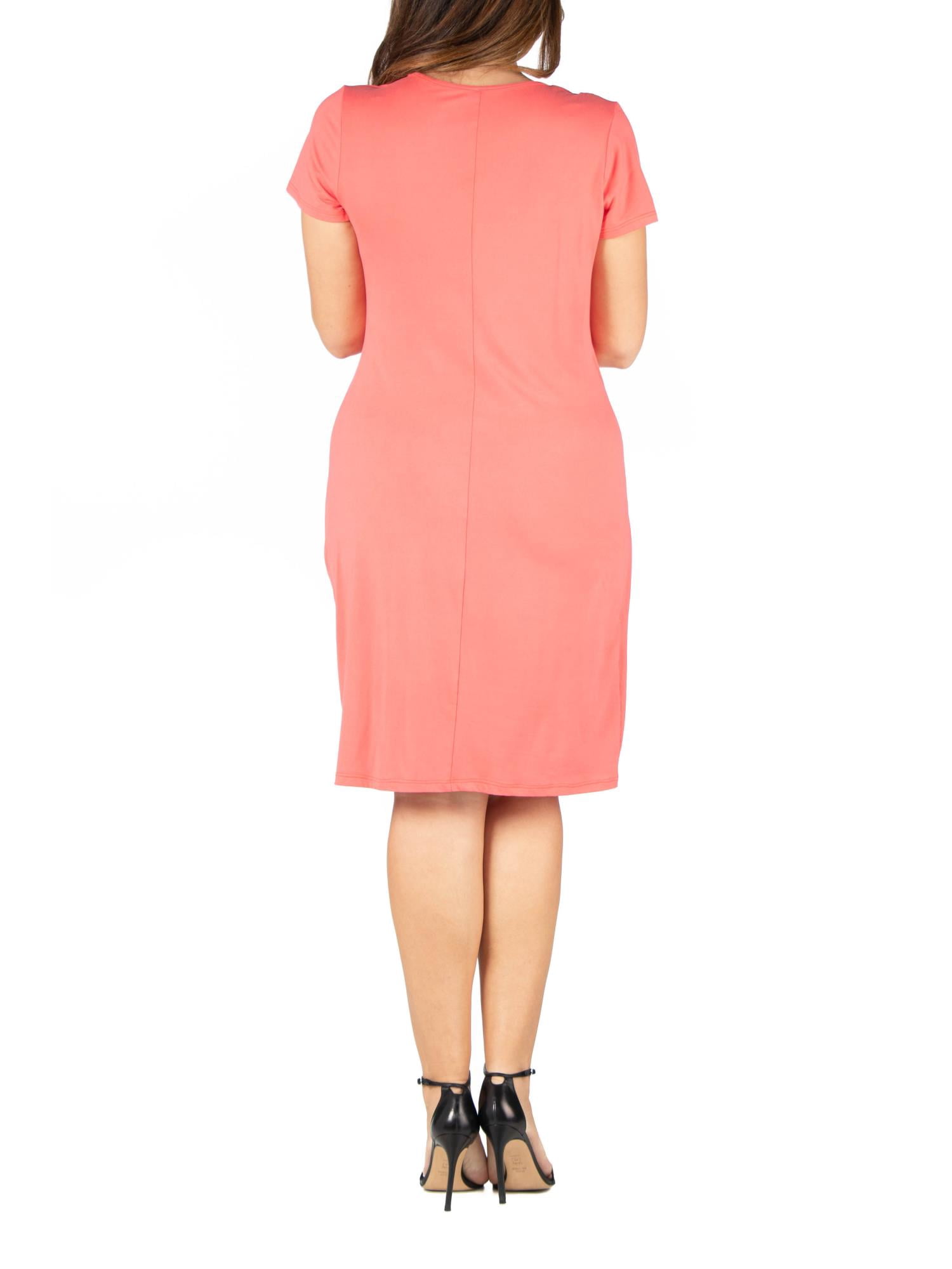 24/7 Comfort Apparel Women's Plus Size Short Sleeve V Neck Faux Wrap Dress